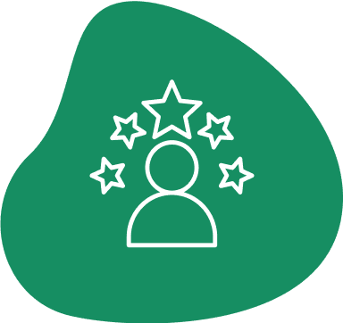 A green background with a person and five stars.